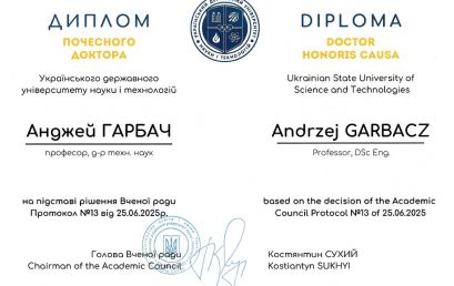 Prof. Andrzej Garbacz doktorem honoris causa Ukrainian State University of Science and Technologies – docenienie ponad 25 lat współpracy WIL i PNABiA