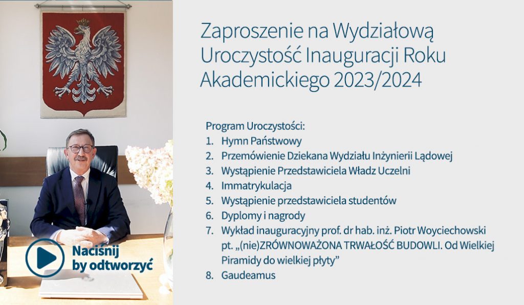 Zaproszenie na Wydziałową Uroczystość Inauguracji Roku Akademickiego 2023/2024