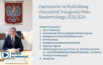 Zaproszenie na Wydziałową Uroczystość Inauguracji Roku Akademickiego 2023/2024