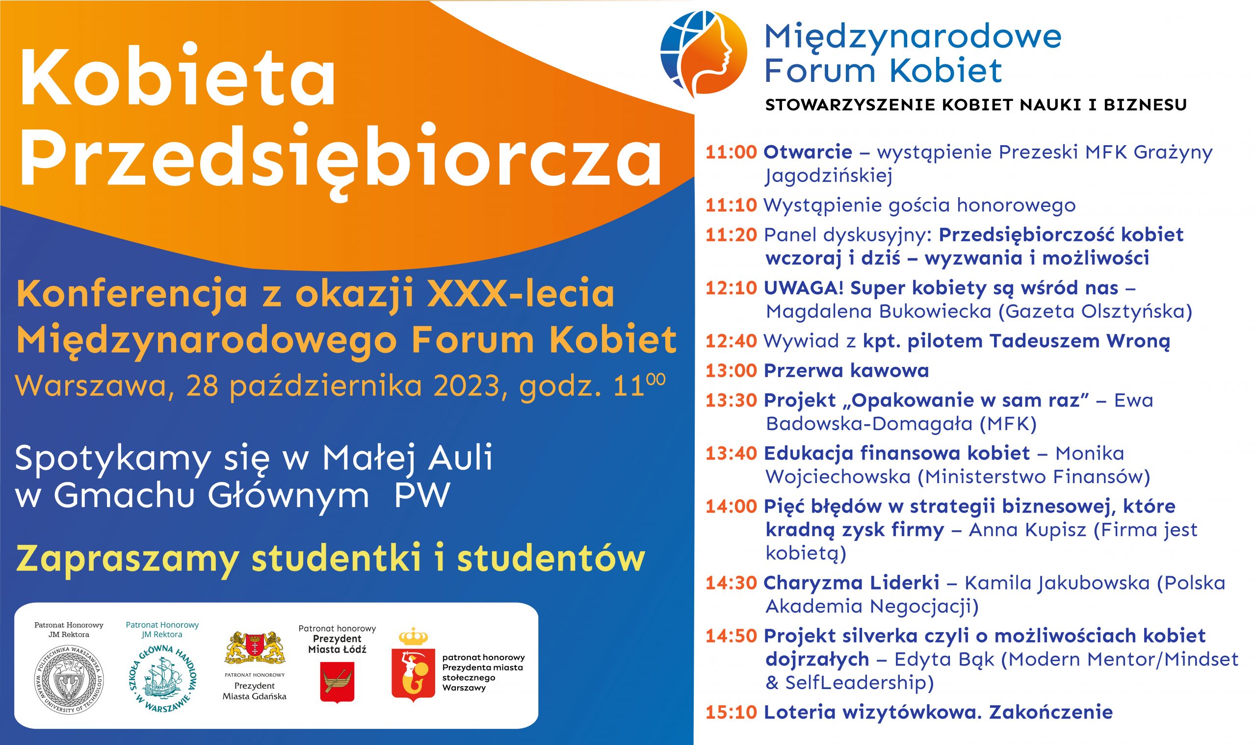 Zapraszamy studentki i studentów: Konferencja „Kobieta Przedsiębiorcza”, 28 października o godz. 11:00.