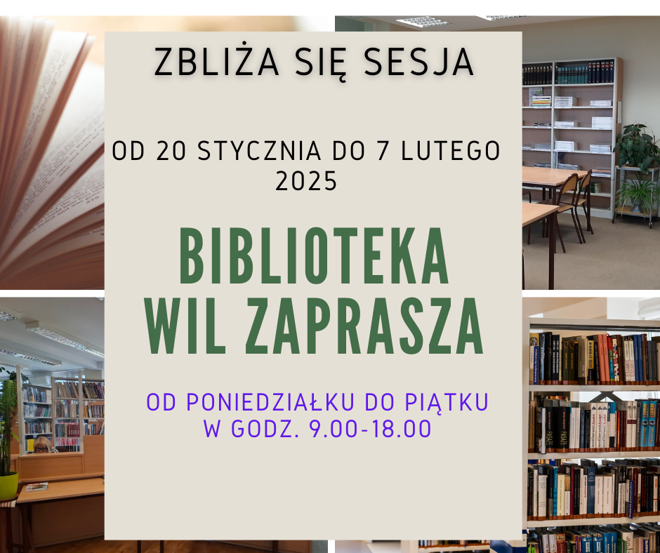 📢 Wydłużone godziny otwarcia biblioteki przed sesją 📢 Wydłużone godziny otwarcia biblioteki przed sesją