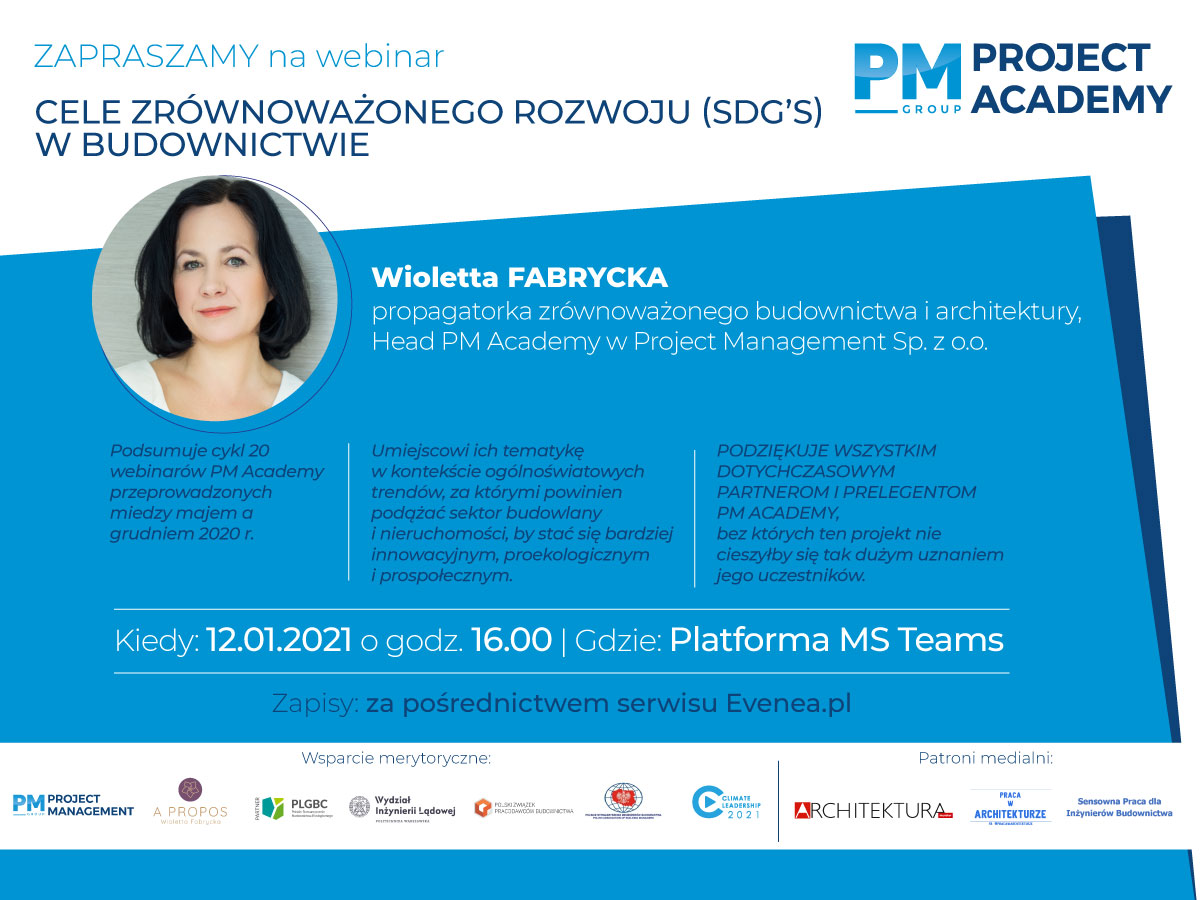 Webinar Cele zrównoważonego rozwoju w budownictwie Webinar Cele zrównoważonego rozwoju w budownictwie