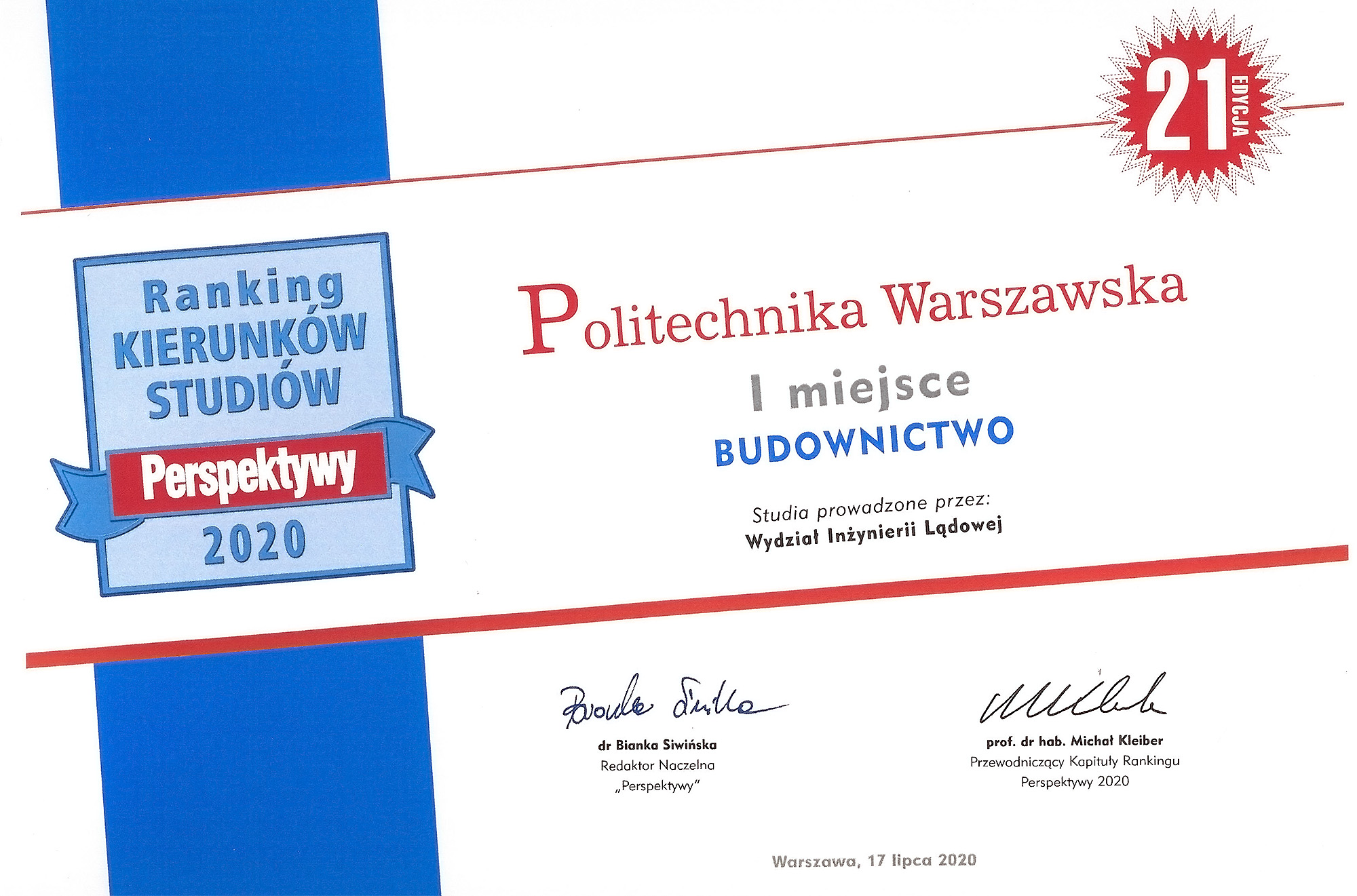 I miejsce w rankingu Perspektywy 2020!